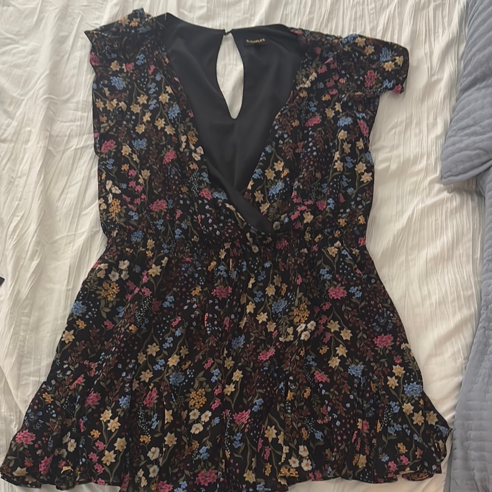 Floral V-Neck Romper with Keyhole Back